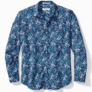 Tommy Bahama Shirt Men Blue Siesta Key Long Sleeves Stretch Pocket Button Down